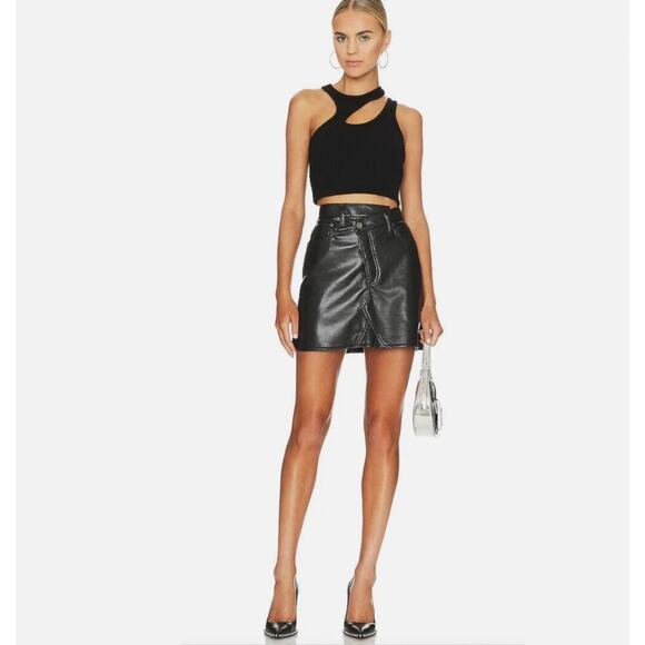 AGOLDE Black Criss Cross Recycled Leather Mini Skirt in Detox - Size 25/XS - Picture 4 of 16
